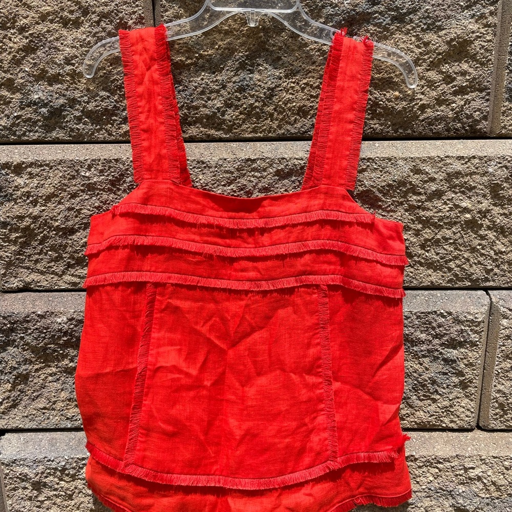 J. Crew Red Cropped Tank Top with Frayed Trim